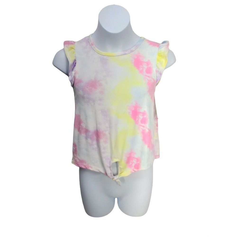 Bobbie Brooks Small 6/6x‎ Rainbow tye dye ruffle sleeve tie front blouse